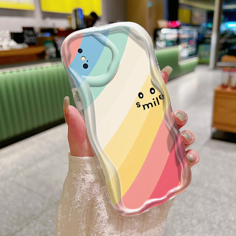 Casing Hp iPhone X Xs Max Xr Case lembut Softcase ponsel pola wajah tersenyum pelangi casing pelindu