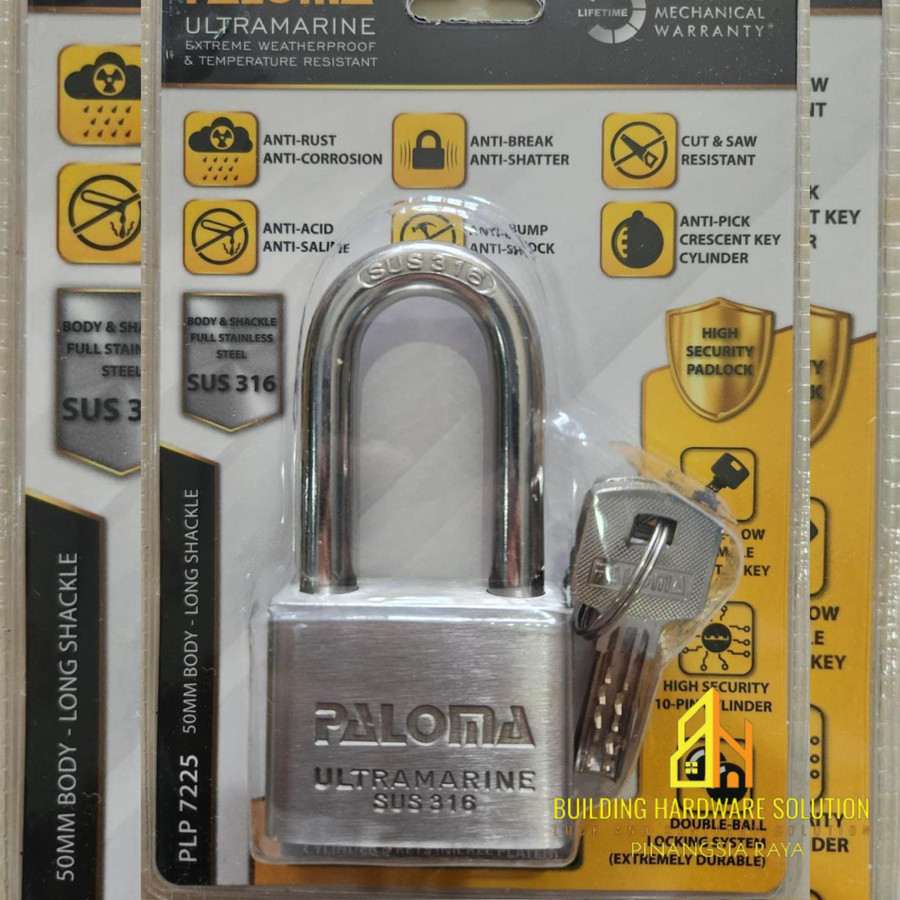 PALOMA PLP 7225 GEMBOK ULTRAMARINE SUS 316 50MM BODY - LONG SHACKLE