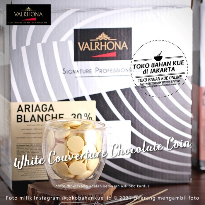 

Ready Valrhona Ariaga Blanche 30% 500gr Couverture Chocolate White Coin