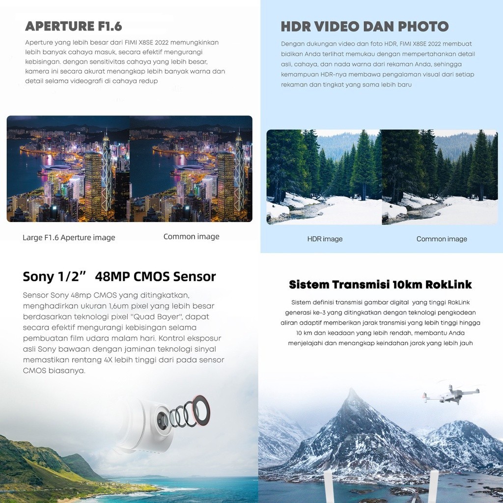 FIMI X8 SE 2022 Drone RC 10KM 48MP 1/2" 4k 3-axis Gimbal Camera GPS