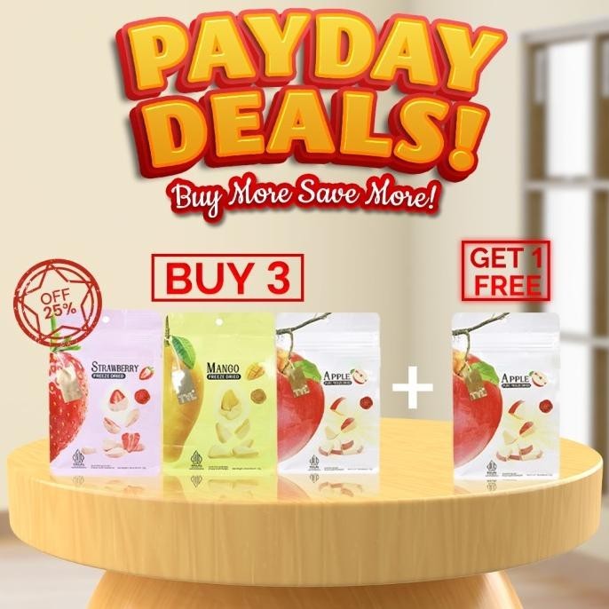 

[PAYDAY SALE] URSNACKS BUNDLE 3 GET 1 FREE APPLE (Manggo + Strawberry + 2 Apple) Freeze Dried Fruit Keripik Buah Kering Sehat GJ