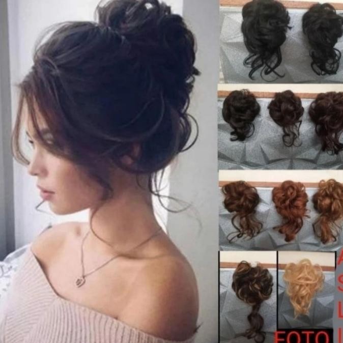 

WIG HAIR BUN IKAT RAMBUT PALSU CEPOL MESSY CURLY HAIR SANGGUL PESTA TS