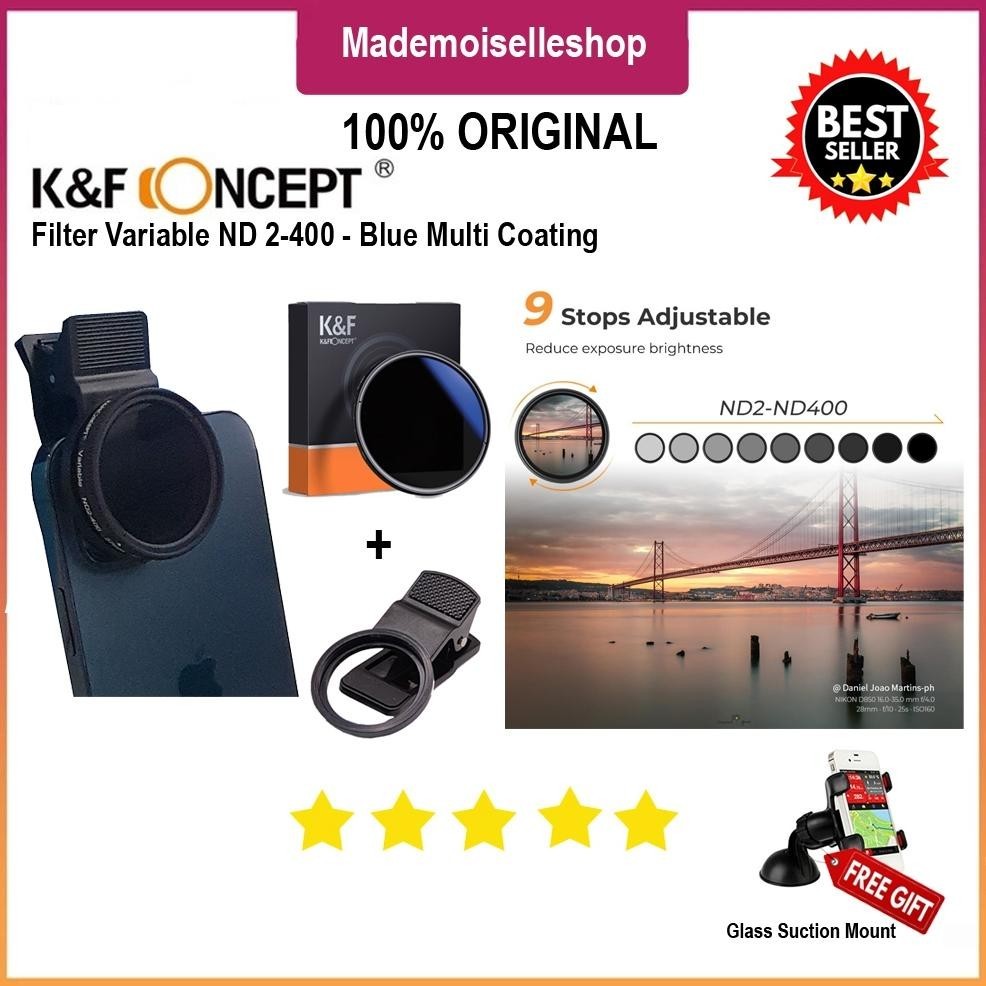 KNF CONCEPT Filter Variable ND 2-400 - 37mm - For Smartphone Free Klip Filter HP Full Hole + Bonus P