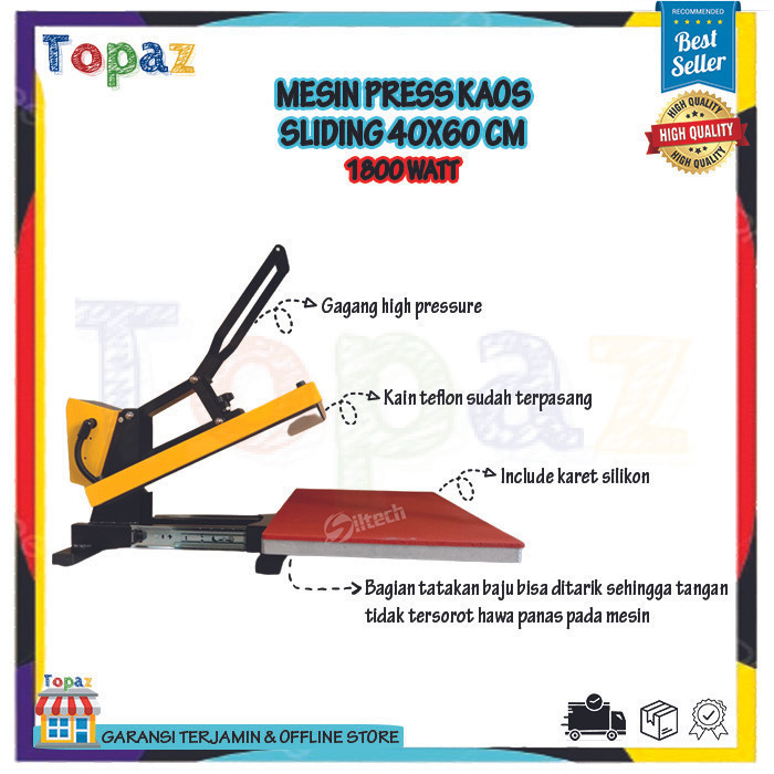 Mesin Press Kaos Sliding 40X60 Teflon / Mesin Press Kaos Tarik