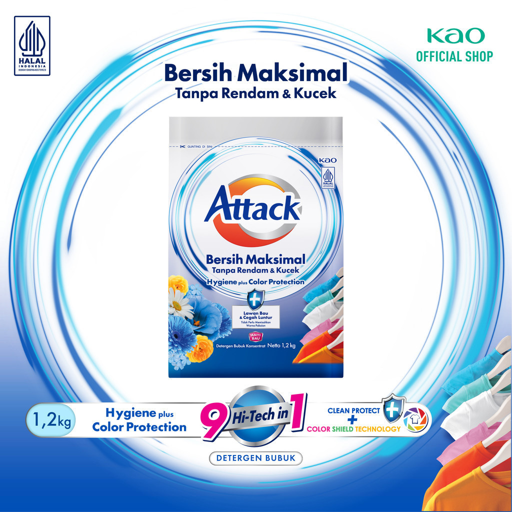 Attack Hygiene Plus Deterjen Bubuk Semua Jenis Mesin Cuci 1200gr - Sabun Cuci Baju / Powder Detergen