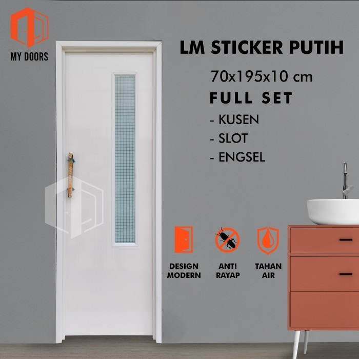 PINTU KAMAR MANDI PVC KACA BURAM SUPER WHITE DENGAN HANDEL MEWAH