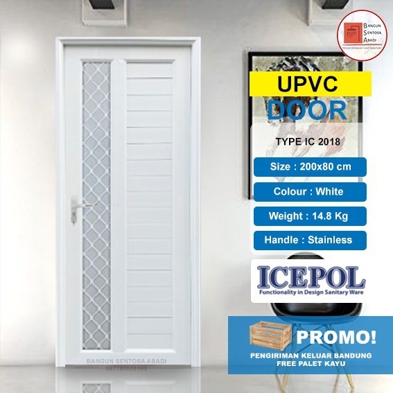 PINTU KAMAR MANDI U- PVC 80X200 + KUSEN + HANDLE / PINTU UPVC KOMPLIT
