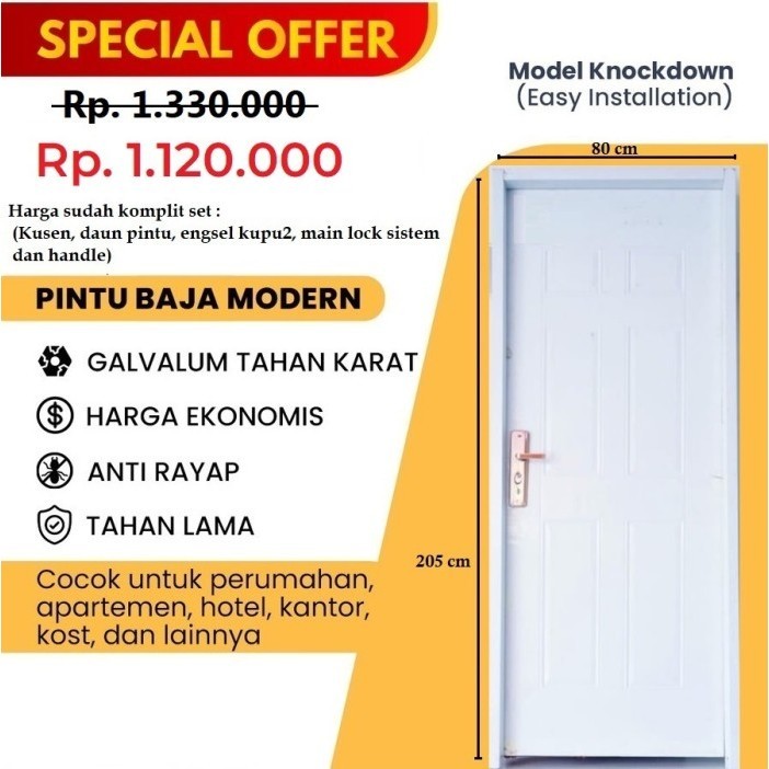 PINTU + KUSEN PINTU UTAMA / KAMAR TIDUR SET TEBAL MOTIF KOTAK MODERN