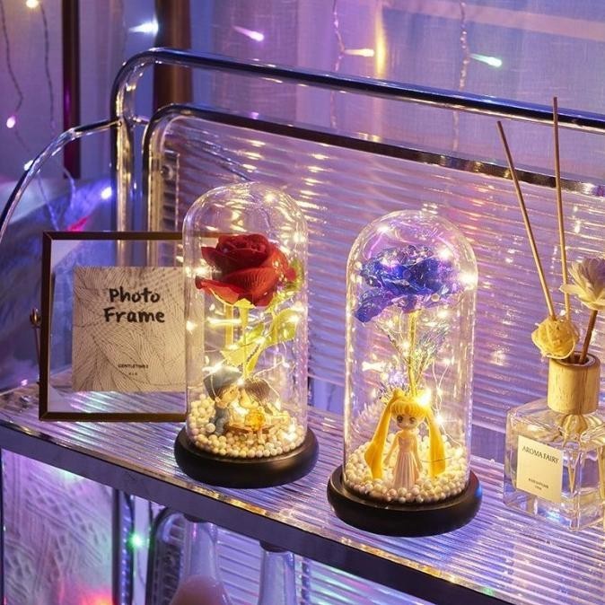 Ready Lampu Hias Led Bunga Mawar Abadi Dekorasi Kamar Flower Glass Dome Led Pengiriman Cepat