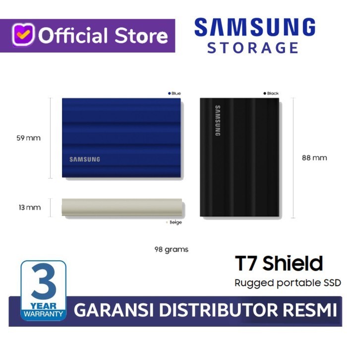 SAMSUNG SSD T7 SHIELD PORTABLE SSD 1TB 2TB EXTERNAL SSD - GARANSI 3TH ORIGINAL BEST QUALITY
