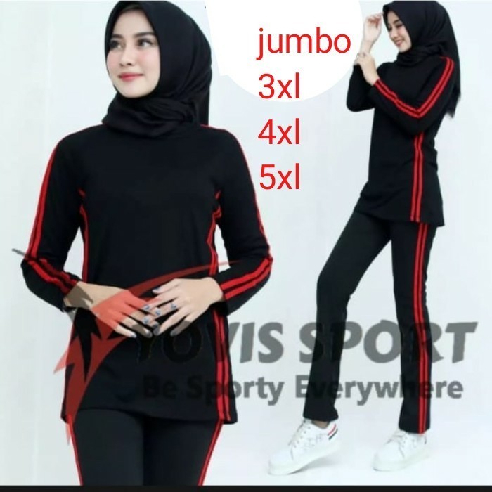 Setelan Baju Senam Wanita Jumbo Panjang Muslim Olahraga Zumba Aerobik