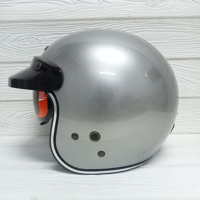 HELM RETRO BOGO NJS NX2 NX-2 SOLID SILVER GLOSSY FREE PET INTERCOM OKE