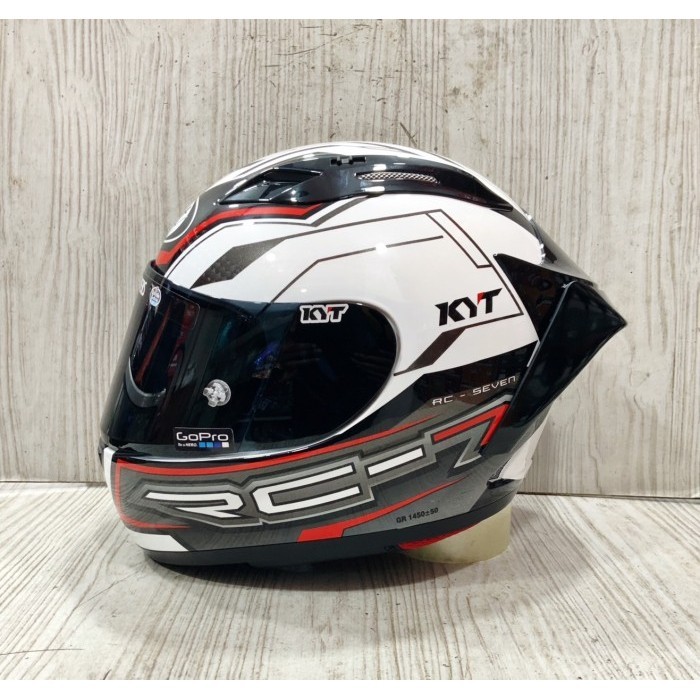 KYT HELM RC 7 MOTIF 14 BLACK WHITE RC SEVEN FULLFACE RC7
