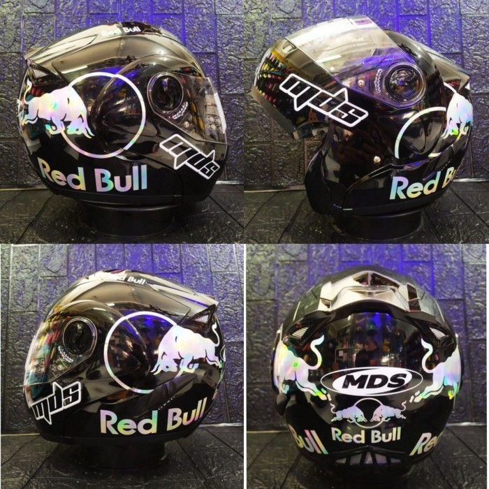 HELM MDS PRO RIDER SOLID BLACK RED BULL MODULAR