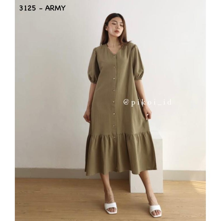 Trend Dress Wanita Korea / Busui Dress Putih Polos Katun Linen Adem Premium Stok Terbatas