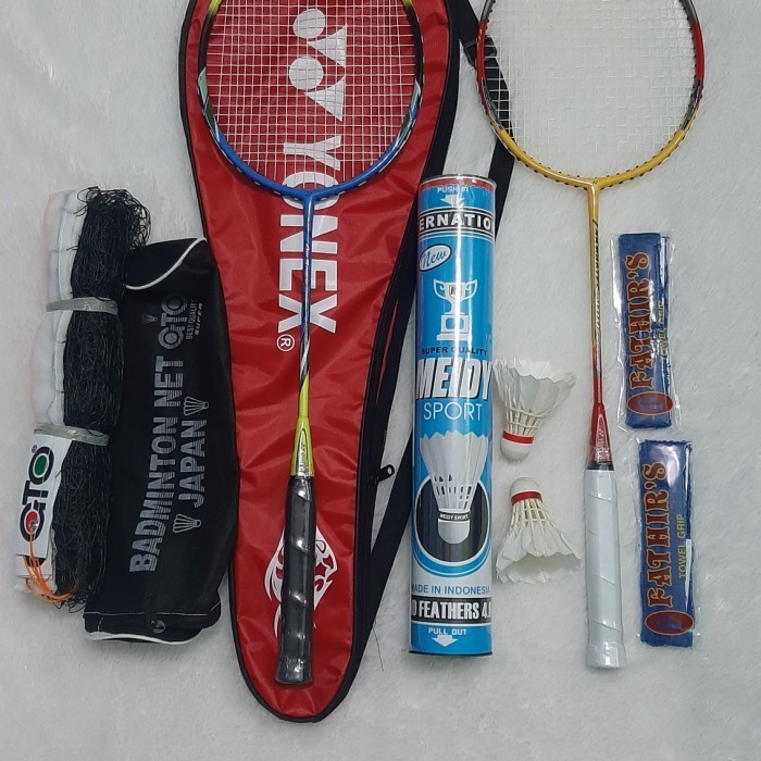 Paket Lengkap raket badminton 2 raket + 1tas+1net+1slop la 2grip