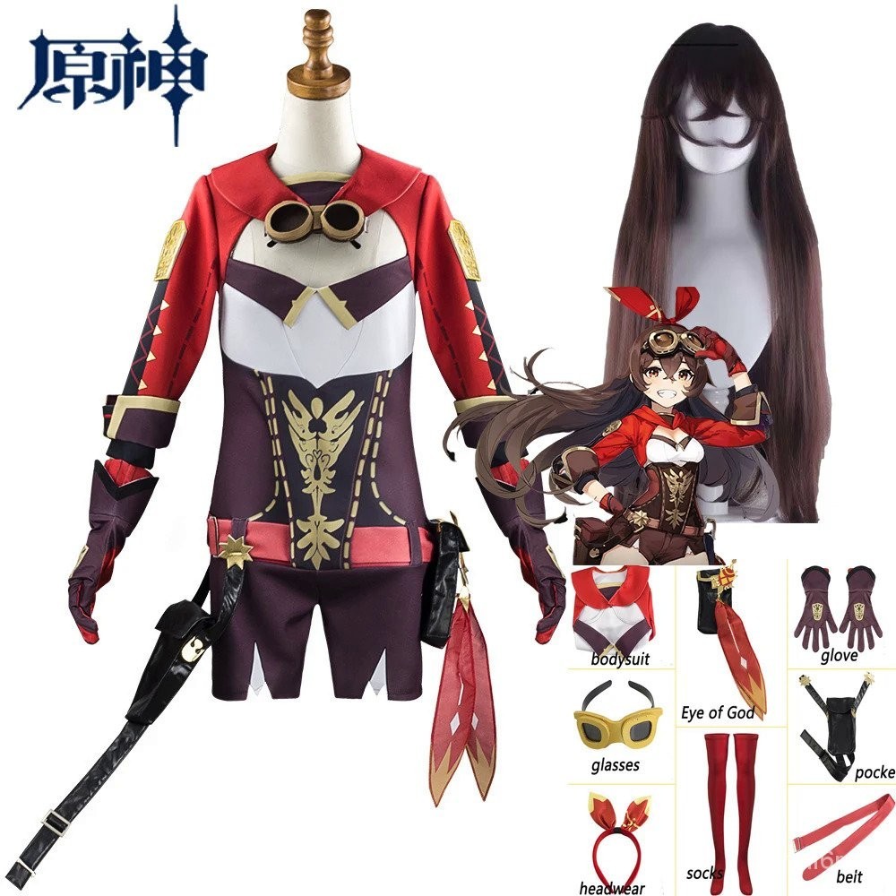 Amber Cosplay Costume Game Genshin Impact Amber Cosplay Costume Glasses Headwear Wig Red Uniform Hal