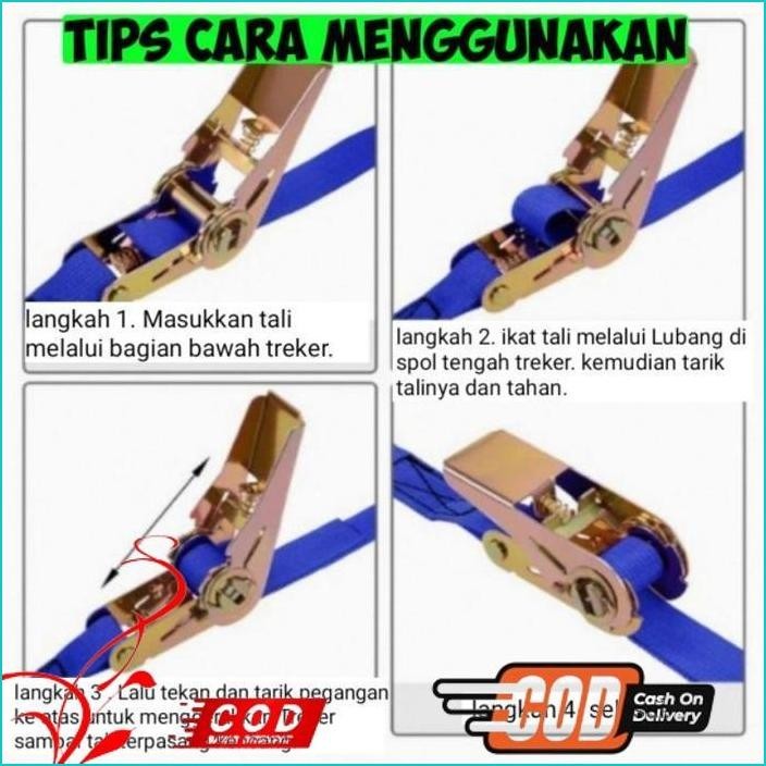 TERLARIS TALI KREK SOUND TRACK BELL RACHET TIE DOWN 5 METER X 1" (2,5 CM) TALI PENGIKAT BARANG TALI 