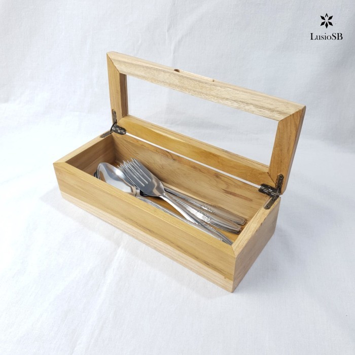 TEMPAT SENDOK GARPU TUTUP KAYU AKRILIK LUSIOSB RAK DAPUR