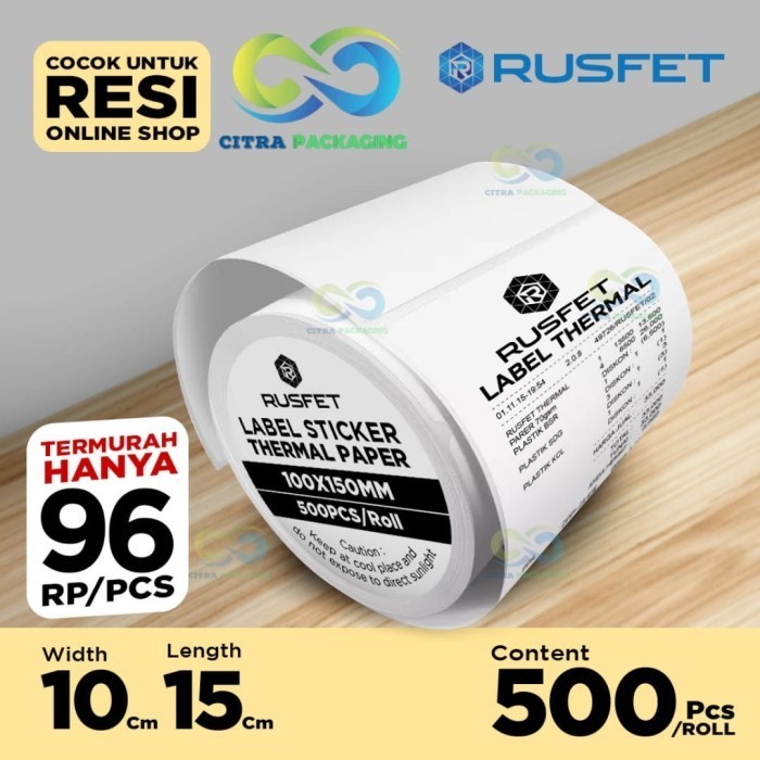 

KERTAS THERMAL ROLL STICKER LABEL PRINT RESI 10 X 15 CM isi 500 pcs