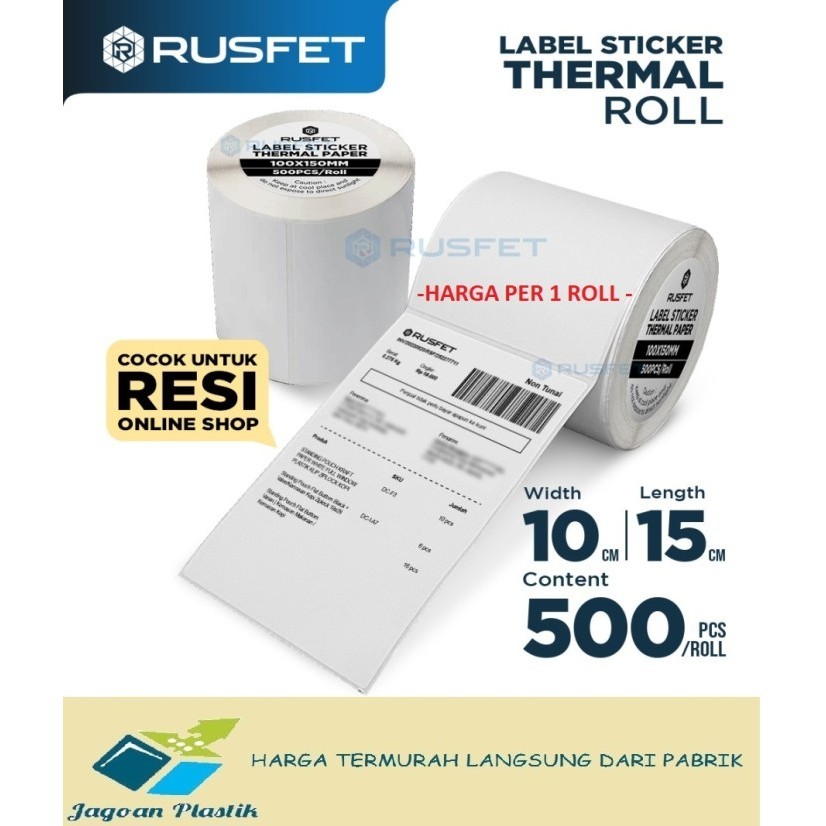 

KERTAS STICKER / STIKER / LABEL THERMAL A6 100x150MM ISI 500PCS /ROLL