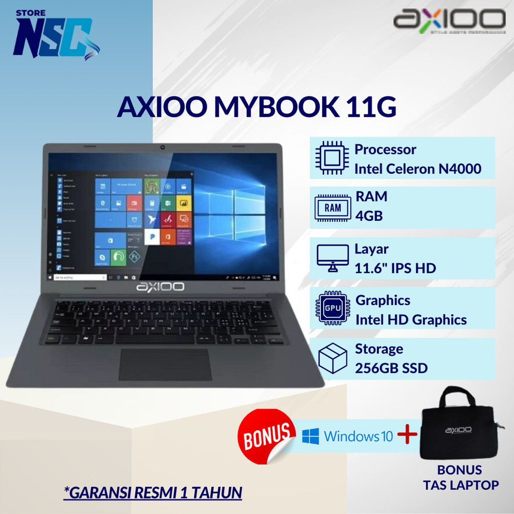 Axioo MyBook 11G Intel N4020 RAM 4GB SSD 256GB 11"HD windows 10 PRO