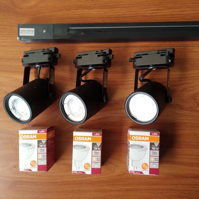 Osram Set Lampu Track Rel Artalux Sorot Led Osram 7.5W Berikut Rel 2M Ori