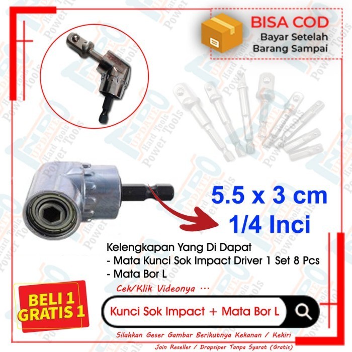 Kepala Bor Kunci Shock Impact Driver Wrench Set Mata Obeng Ekstensi L