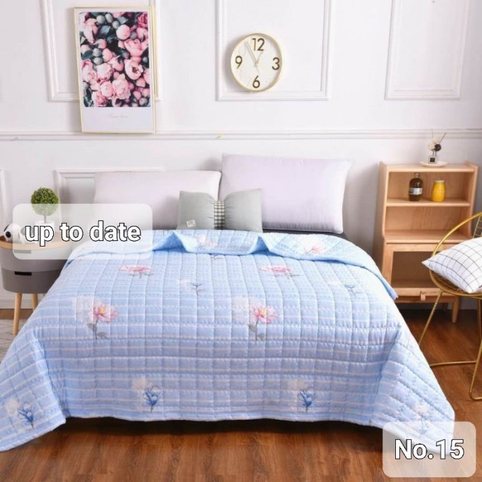 Ready SRH Indonesia selimut bordir katun bunga garis bedcover tipis hangat