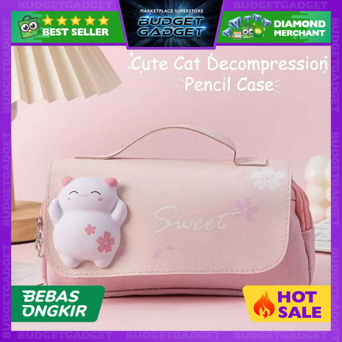 

best seller] KOZI Tempat Kotak Pensil Anak Sekolah Squishy Cute Cat Pencil Case