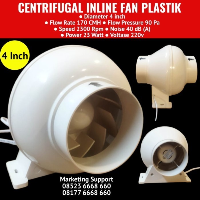 Inline Fan Plastik 4 Inch Booster Blower Pipa 4" 220V