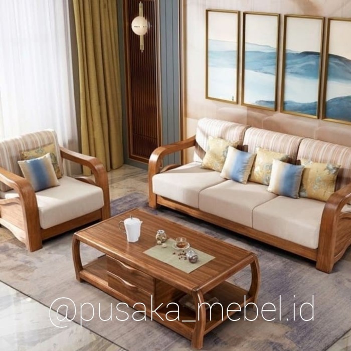 kursi sofa tamu kayu jati, kursi tamu sofa minimalis kayu jati solid