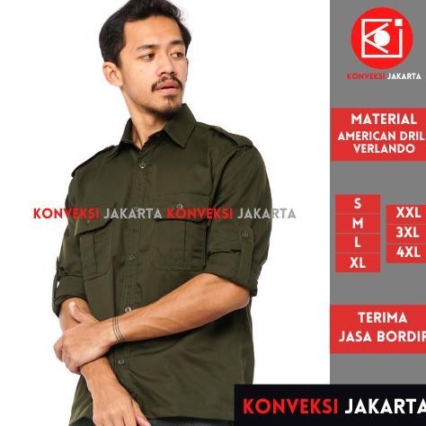 Pdl Baju Kemeja Seragam Kerja Pakaian Dinas Lapangan Army Bordir.