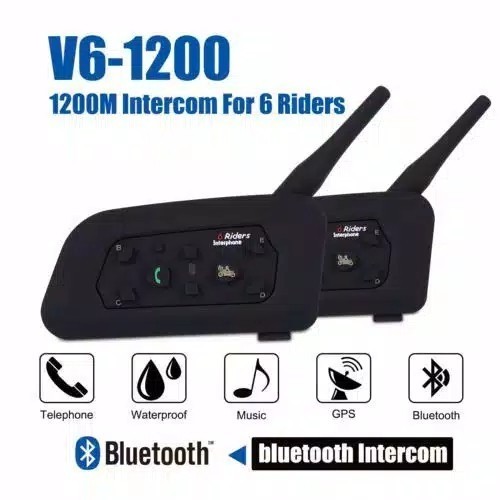 Intercom Interphone Headset Bluetooth V6 Pro- 6 Riders 1200 M For Helm
