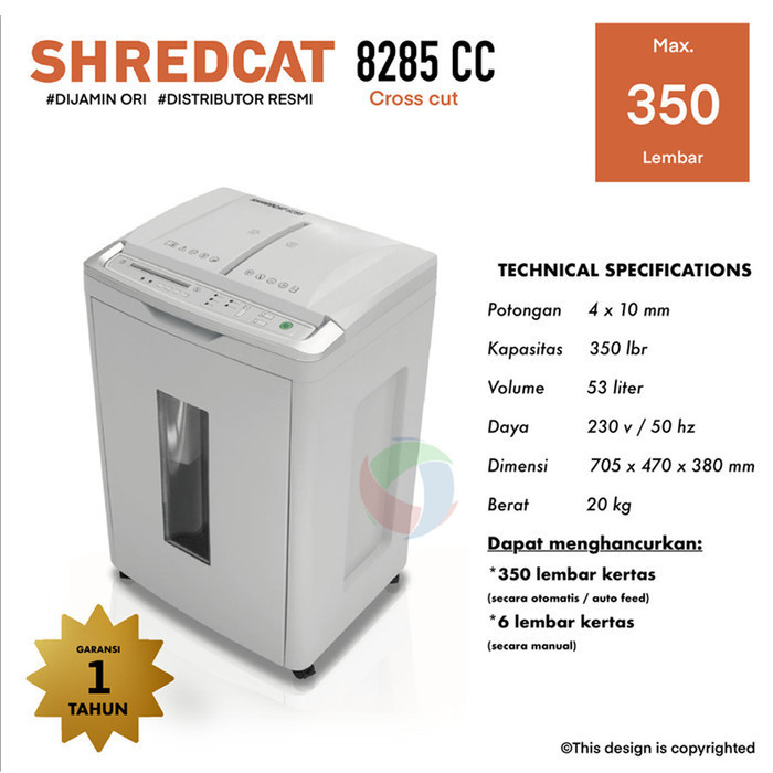 

Mesin Penghancur Kertas SHREDCAT 8285 CC Autofeeder 350 lembar