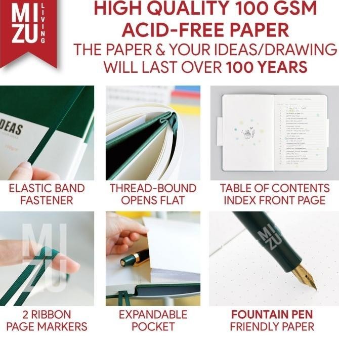 

Paperideas A5 Lined Hardcover Notebook 100Gsm Bujo Fountain Pen Paper