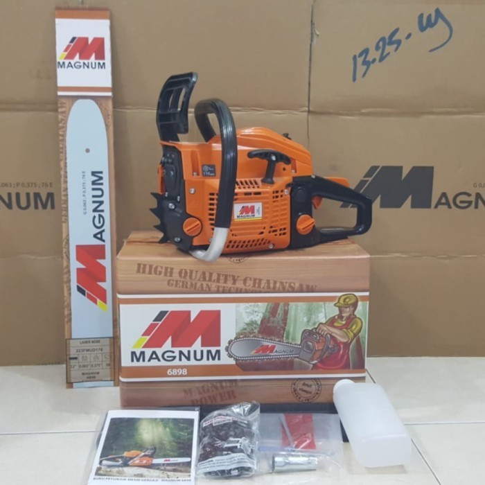 New  Mesin Potong Kayu Chain Saw Chainsaw Mg-6898 Merek Magnum
