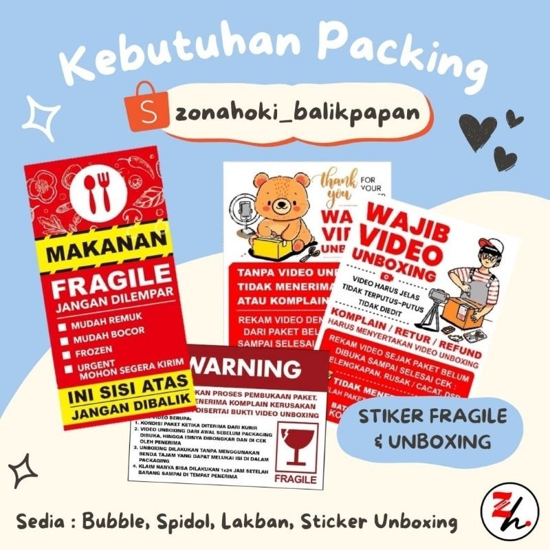 

READY JUAL STIKER UNBOXING PAKET WAJIB FRAGILE MAKANAN PA#ING OLSHOP