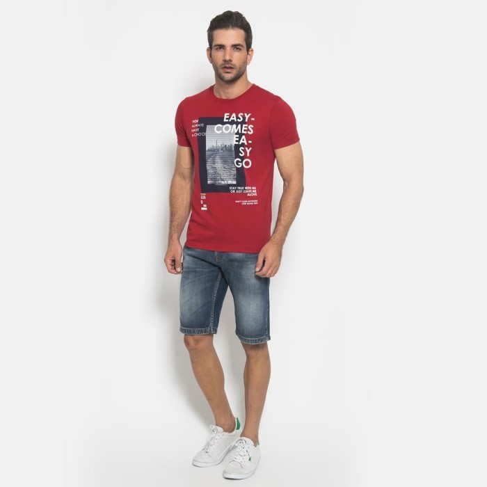 Slim Fit - Celana Jeans Bermuda - Washed - Biru