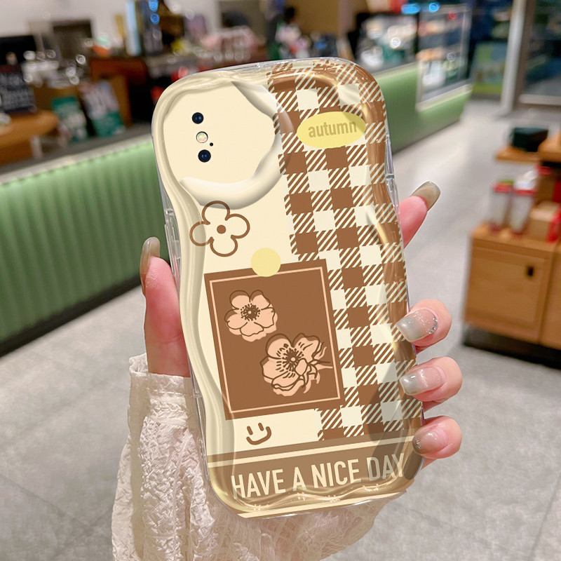 Casing Hp iPhone X Xs Max Xr Case Kesing Casing penutup lunak trendi HP ponsel pola kotak-kotak Soft