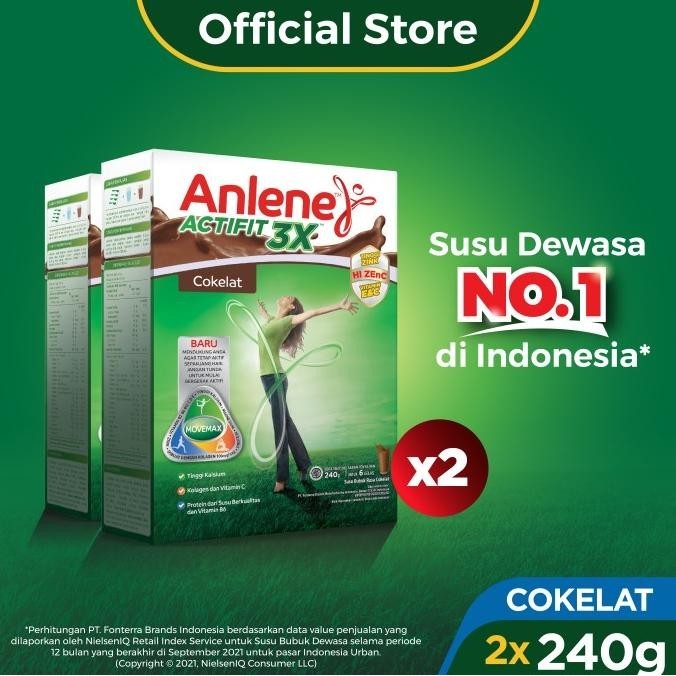 

Anlene Actifit 3X Susu Bubuk Cokelat 2x 240g-Tulang, Sendi & Otot