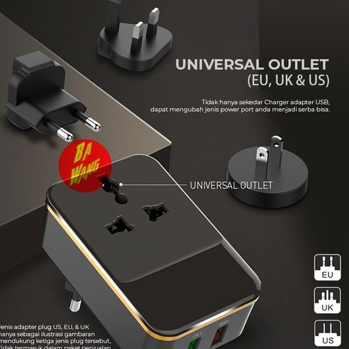 Universal Travel Adapter Fast Charger Charging Dual 2 Usb Qc 3.0 18W