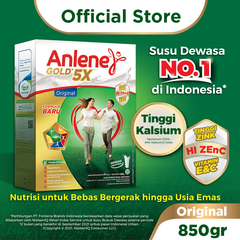 Anlene Gold 5X Susu Bubuk Dewasa Original 850g - Nutrisi Tinggi Kalsium Untuk Tulang, Sendi, dan Oto