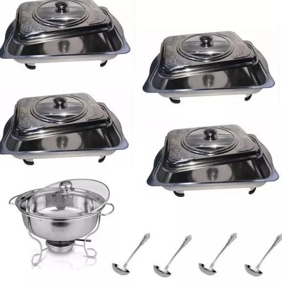 Prasmanan Set 555 Stainless Isi 4 Kotak + 1Sop + 4 Sendok Sayur