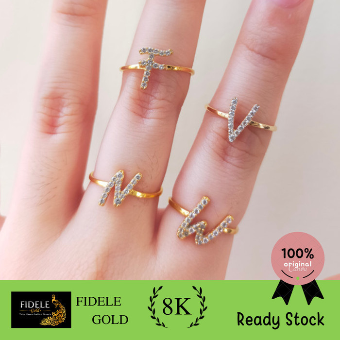 Cincin inisial emas asli huruf gold UBS alphastar V