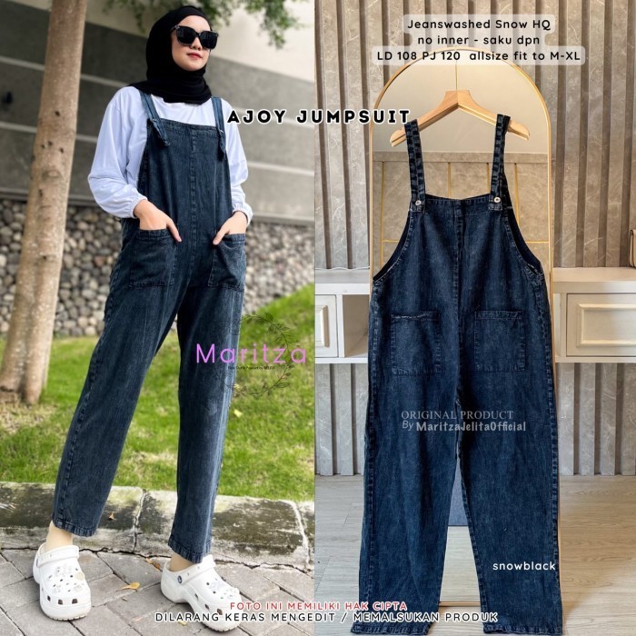 Ajoy Jumpsuit Wanita Dewasa Baju Kodok Baju Monyet Bahan Jeanswashed