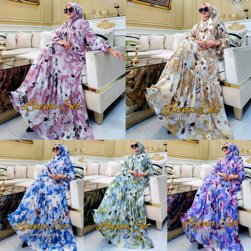 [LAST EDITION] MODEL TERKINI LAENA SET DRESS AMORE BY RUBY GAMIS MOTIF BUNGA SETELAN CERUTI MIX