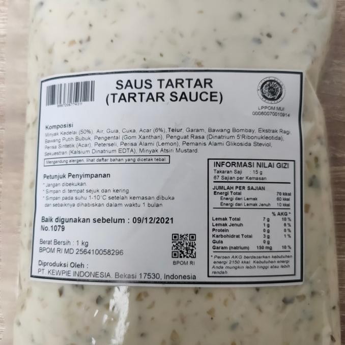 

Kewpie Tartar Sauce 1Kg - Saus Tartar Halal Saos Tar Tar