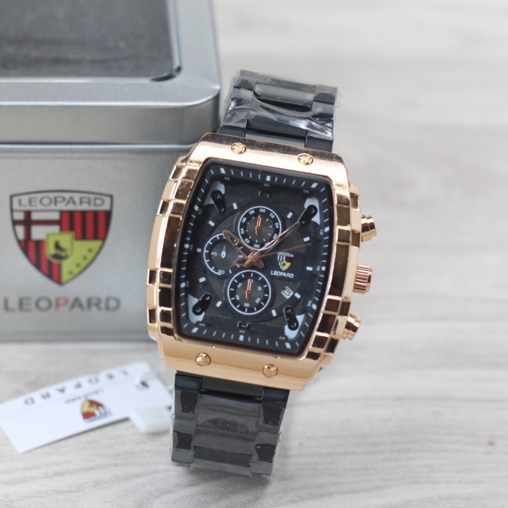 [MURAH PROMO] NOCTURNE DIGTAL l Jam Tangan Pria Leopard 8018 Analog Tanggal Original Rantai