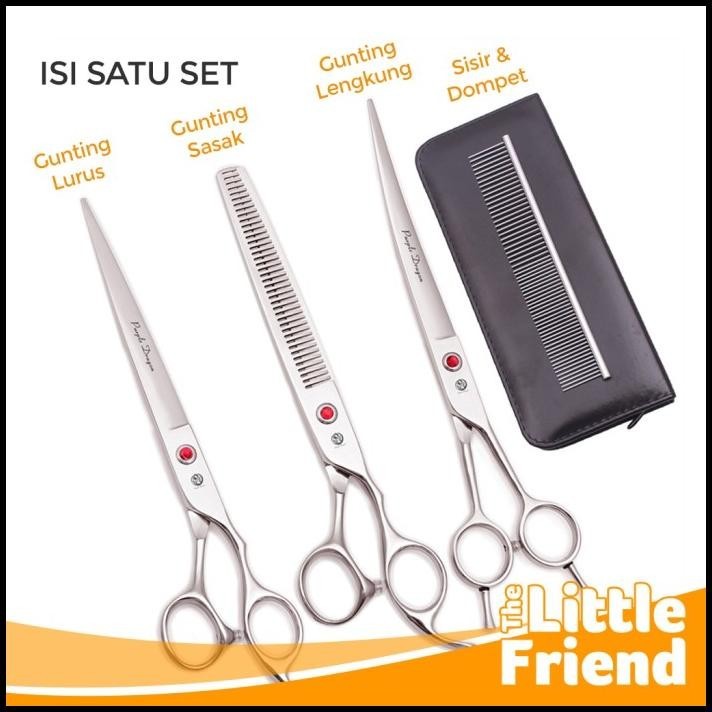 Gunting Grooming Anjing Kucing Set Lengkap Lengkung Lurus Sasak Sisir